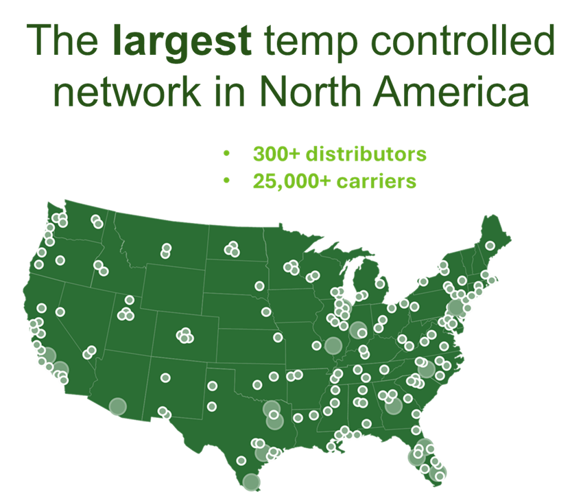 Map of the United States - The largest temp controlled network in North America