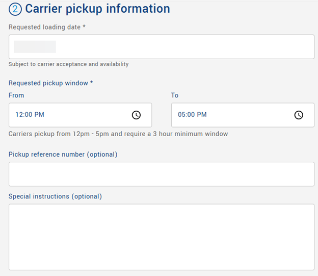 Step 13: Carrier pickup information
