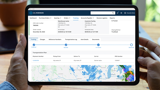 Computer screen showing Navisphere order details and shipment tracking in in one logistics platform