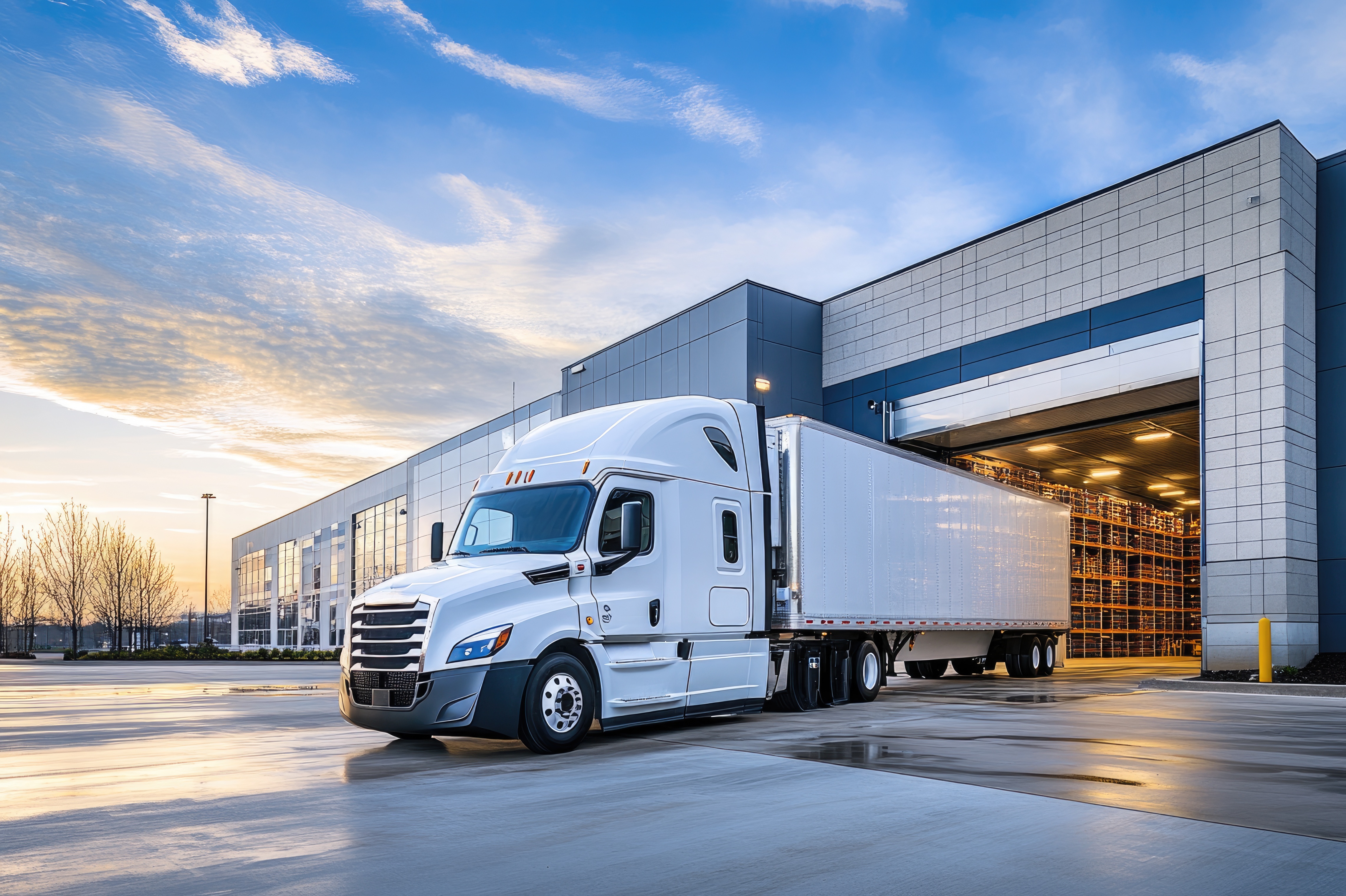 Truck backing into a warehouse