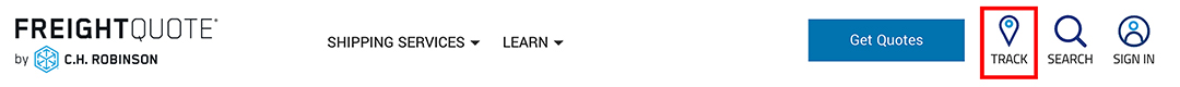 Freightquote tracking icon location in navigation bar screenshot